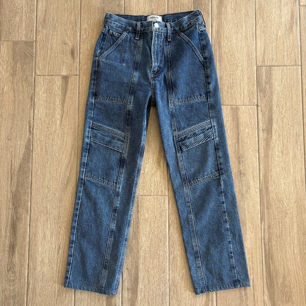 AGOLDE Cooper Cargo Jeans Women's 24 Blue Denim Medium Wash Pockets Utility